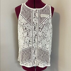 Express Elegant White Lace Sleeveless Top large